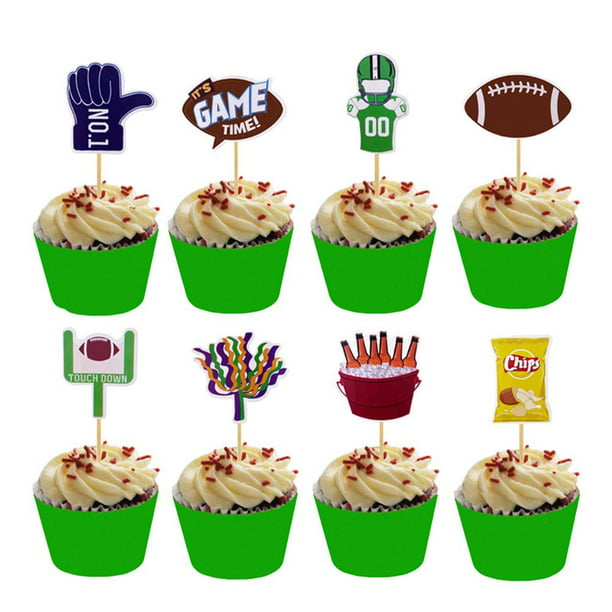 Sports themed party decor Super Bowl party decorations Football cupcake toppers 